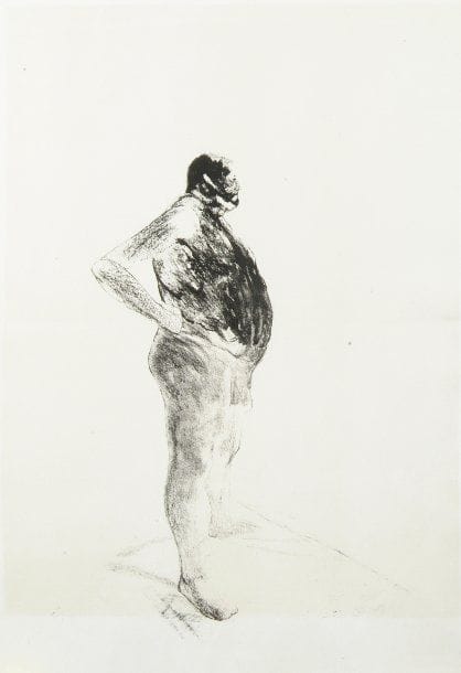 Sam SZAFRAN [franco-polonais] (né en 1930)
Homme debout. Lithographie.  Non signée. Pli. 75 x 56 cm 