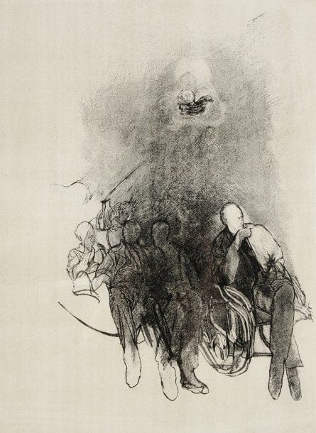 Sam SZAFRAN [franco-polonais] (né en 1930)
Personnages assis Lithographie Signée en bas à droite. Pliure. 75 x 56 cm 