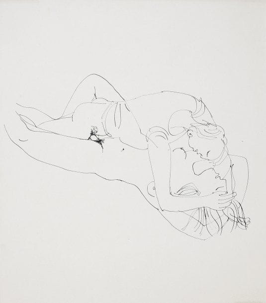 Mario PRASSINOS (1916-1985)
Sans titre (érotique), vers 1947 Plume et encre sur papier. Tampon de l'UFE et de l'atelier Paul Haasen (imprimeur des ouvrages illustrés et des gravures de Mario Prassinos jusqu'en 1960 environ). +D5033.20 x 28.10 cm