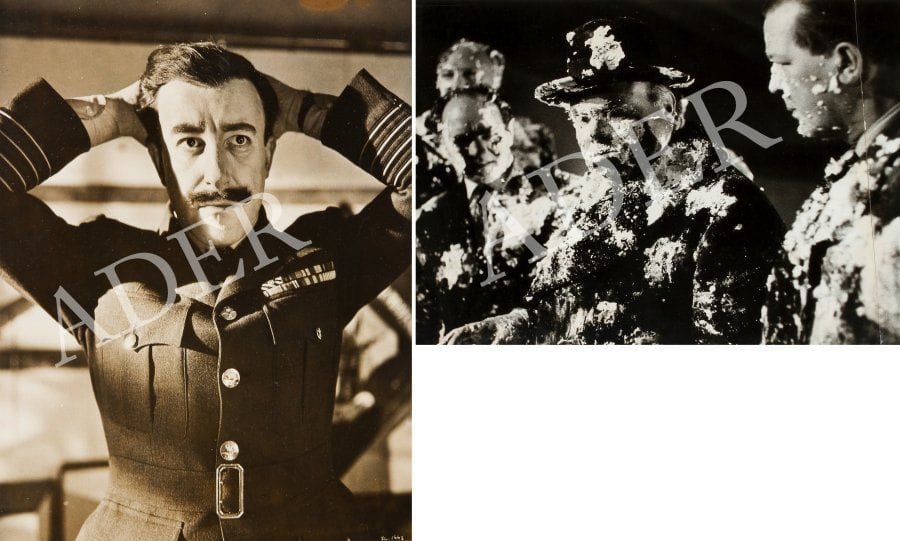 Dr Strangelove (Docteur Follamour), 1964. de Stanley Kubrick, avec Peter Sellers, George C. Scott, Sterling Hayden, Tracy Reed et Mme Kubrick. Dix épreuves argentiques d'époque par Nicolas Tikhomiroff et divers. Quelques tampons du film aux versos. Formats : de 24 x 16 à 27 x 39 cm (deux épreuves découpées en deux parties réunies).