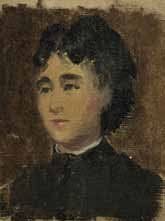Eva GONZALES (1849-1883)
Portrait de femme. Huile sur toile. Porte le timbre de l'atelier au dos. 9 x 7 cm. Provenance : Succession M