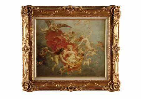 ECOLE du XIXe siècle
Nymphes et amour. Huile sur toile, porte une signature et une date en bas à droite. 38 x 47 cm