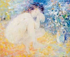 B. TOURELLE
Jeune fille assoupie. Huile sur toile, signée en bas à droite. 74 x 93 cm