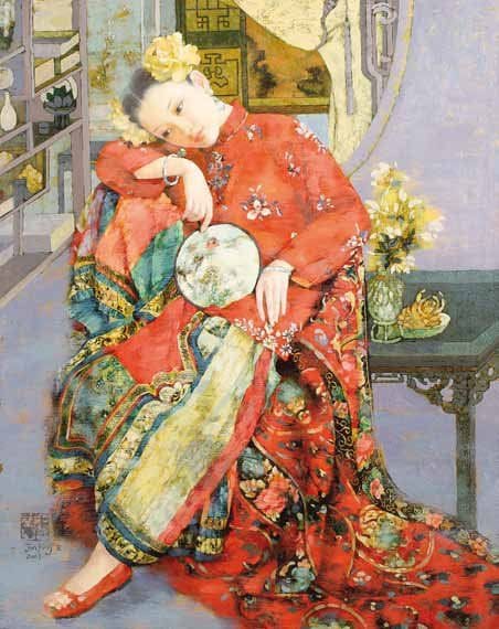Wang JUNYING [Chinoise] (1970-)
Jeune femme à l'éventail, 2007 Huile sur toile. Signée et datée en bas à gauche. 100 x 80 cm Un certificat de Joël Garcia sera délivré à l'acquéreur