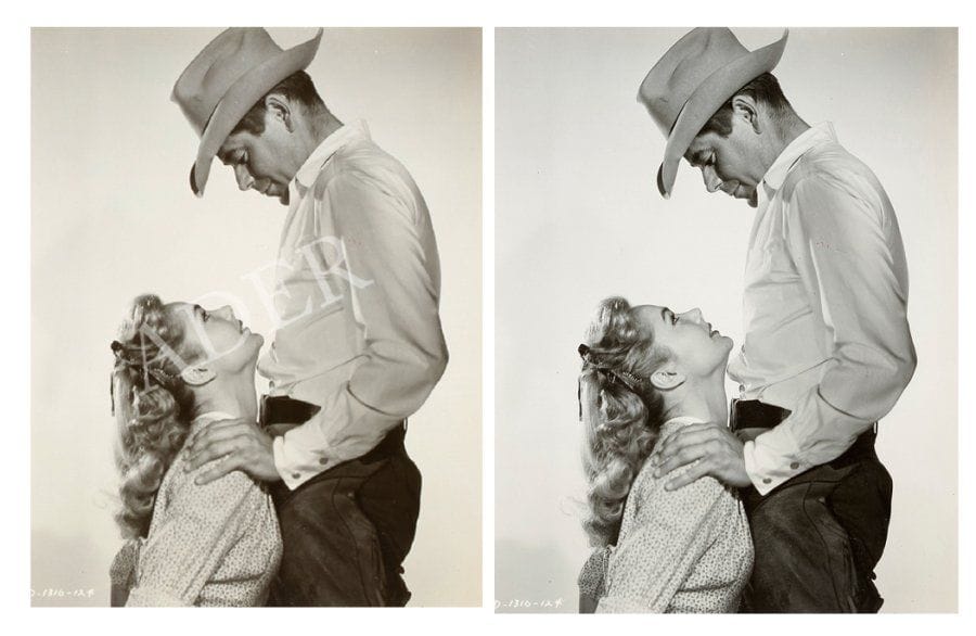 Jubal (L'homme de nulle part), 1956. De Delmer Daves, avec Glenn Ford, Ernest Borgnine, Rod Steiger, Valerie French et Felicia Farr. 17 épreuves d'exploitation et contretypes d'époque. Formats : de 24 x 18 à 25,5 x 20 cm. On joint un document tapuscrit.
