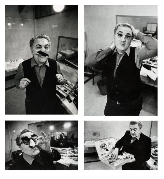Federico Fellini.
Déguisements, 1972. Huit épreuves argentiques d'époque par Rastelli. Tampon Life Magazine aux versos. 25,5 x 20,5 cm.