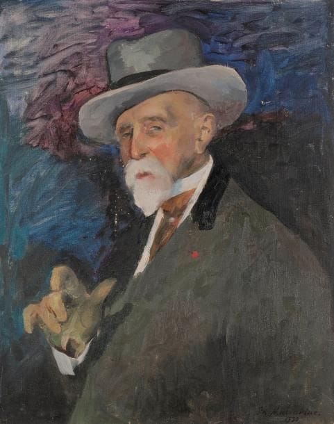 Filipp Andreevitch MALIAVIN (1869-1940)
Portrait présumé du prince Petr Mikhaïlovitch WOLKONSKY. 1930
Huile sur toile.
Signée et datée en bas à droite.
81x65cm
Le prince P. M. Wolkonsky (1861-1948), a été maréchal de la noblesse du district de Balachov, gouvernement de Tambov et Kammer junker. Il émigre à Constantinople, où il se convertit au catholicisme, puis en France. Il meurt à Paris le 11 septembre 1948. Il avait épousé en 1890 la princesse Elizaveta Alexeevna Schakhovskaïa (1867-19) dont il eut un fils Mikhaïl (1891-1961).
Nous remercions particulièrement le prince Peeter Andreevitch, petit-fils du prince Mihaïl Petrovitch, pour son aide dans l'identification de ce portrait.


Филипп Андреевич МАЛЯВИН (1869 - 1940)
Предположительно, портрет князя Петра Михайловича ВОЛКОНСКОГО. 1930
Холст, масло.
Подпись и дата внизу справа.
81 х 65 см
Князь Петр Михайлович Волконский (1861 - 1948), камер-юнкер, предводитель дворянства Балашовского уезда Тамбовской губернии. Принимал участие в создании петроградского Общества поборников воссоединения Церквей (1917—1918). Эмигрировал сначала в Константинополь,  где принял католичество, потом во Францию. Умер в Париже 11 сентября 1948. Вступил в брак в 1890 г. с княжной  Елизаветой Алексеевной Шаховской (1867 – 19?) ; сын князь Михаил (1891 - 1961).
Приносим благодарность князю Петру (Пеетеру) Андреевичу, внуку князя Михаила Петровича, за любезную помощь при определении портрета.

 