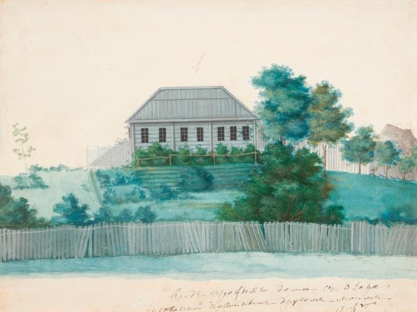 Prince Alexandre Fedorovitch SCHAKHOVSKOY (1780-1850) [attribué à]
Vue de la vieille maison à Svapoushche. 1817
Aquarelle sur papier anglais filigrané "C Wilmott 1811".
Annotée en russe et datée en bas "Vue de la vieille maison à Svapoushche. Dessiné par mon ami défunt. 1817".
Attribution et annotations diverses en français au dos de l'encadrement.
18,5x17,5cm
Vue du lac sur l'ancienne maison. 1816
Aquarelle sur papier anglais filigrané "C. Wilmott 1813".
Annotée en russe et datée en bas "Vue du lac sur l'ancienne maison. Dessiné par mon ami défunt. 1816"
Attribution et annotations diverses en français au dos de l'encadrement.
20 x 27,5 cm

Le village de Svapushche sur le lac Seliger dans le gouvernement de Tver. Il appartenait au prince Iakov Fedorovitch Schakhovskoy (1771 - 1844), frère du prince Alexandre.
Ces aquarelles sont attribuées au dos à l'épouse du prince Alexandre Fedorovitch, Natalia Alexéevna ( - après 1858), née Kozlova. Or les inscriptions manuscrites sur les deux aquarelles laissent bien entendre qu'elles sont de la main du survivant d'un couple (mon ami sans autre précision réfère à un conjoint). Ce ne pourrait être que la princesse Natalia qui parle de son époux le prince Alexandre et non l'inverse. Il reste bien entendu une autre hypothèse à envisager : les aquarelles auraient pu être peintes par l'épouse du prince Iakov et données à son frère Alexandre en souvenir de la maison familiale. Pour cela une condition nécessaire et non suffisante est que la princesse Maria Egorovna, épouse du prince Iakov, soit décédée avant 1844. Mais sa date de décès n'a pas été trouvée.
 
Князь Александр Федорович ШАХОВСКОЙ (1780 
- 1850) [предположительно]
Вид из старого дома в Свапущах, рисованный покойным другом моим. 1817 год
Бумага, акварель. Бумага английская с водяным знаком « C Wilmott 1811 »
Аннотация и дата под рисунком.
Атрибуция и разные аннотации по-французски на обороте картона обрамления.
18,5 х 17,5 см
Вид прежнего дома с озера, рисованный покойным другом моим. 1816 год
Бумага, акварель. Бумага английская с водяным знаком « C Wilmott 1811 »
Аннотация и дата под рисунком.
Атрибуция и разные аннотации по-французски на обороте картона обрамления.
20 х 27,5 см
Деревня Свапущи на берегу озера Селигер, в Осташковском уезде Тверской губернии, принадлежала князю Якову Федоровичу Шаховскому (1771 - 1844), родному брату князя Александра Федоровича.
Акварели приписаны на обороте супруге князя Александра Федоровича, Наталье Алексеевне (? - после 1858). Запись под каждой акварели указывает на то, что писал акварели первый скончавшийся супруг («друг мой», без определения, указывает скорее всего на супруга). Княгиня Наталья Алексеевна говорит о покойном муже, пережив его, по крайней мере, на восемь лет. Можно сделать и другое предположение: акварели могла писать жена князя Якова Федоровича, который подарил их брату после кончины жены, на память об отцовском имении. Это возможно в том случае, если княгиня Мария Егоровна скончалась до мужа, т. е. до 1844. Дата её смерти не обнаружена.