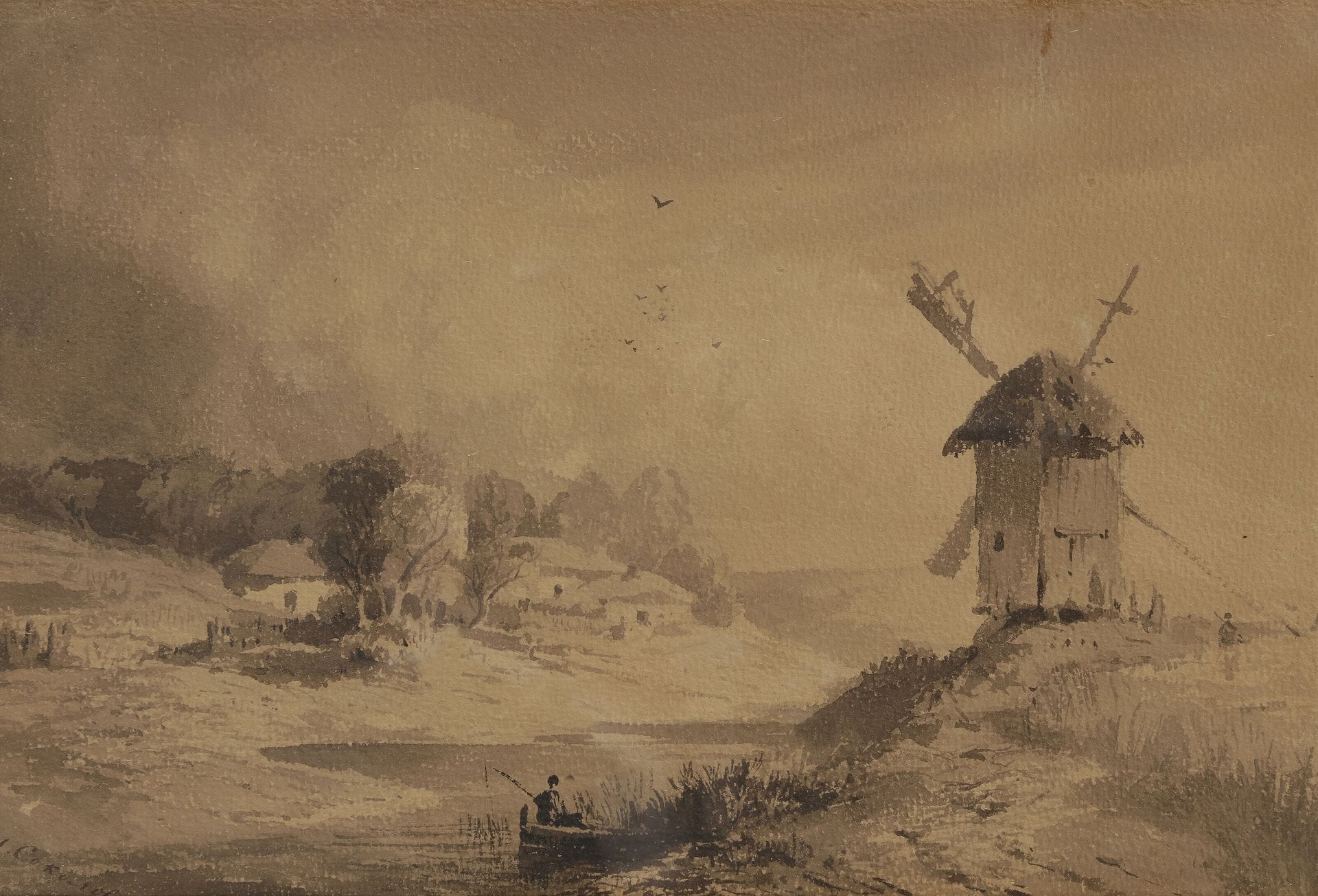I. SOKOLOV ()
Paysage au moulin
Lavis.
Signé en bas à gauche.
19x28,5cm


И. СОКОЛОВ (?)
Пейзаж с мельницей.
Лавис.
Подпись внизу слева.
19 х 28,5 см
