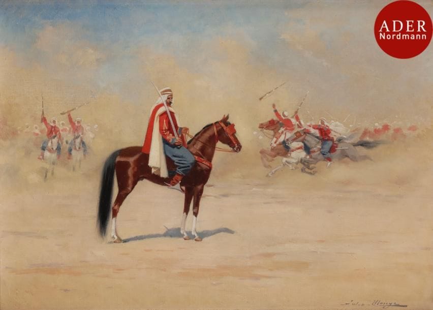Jules MONGE (1855-1934)
Fantasia
Huile sur toile.
Signée en bas à droite.
33 x 46 cm