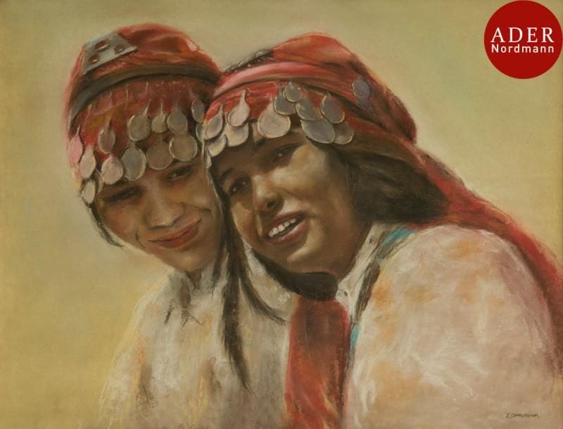 Catherine DAMMERON (XXe siècle)
Deux jeunes femmes orientales
Pastel.
Signé en bas à droite.
49 x 63 cm