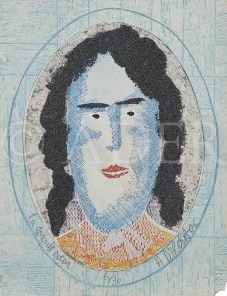 Hervé DI ROSA (né en 1959)
La Grande sœur
Gravure au carborundum.
Collage et rehauts de peinture.
Signée en bas à droite et titrée en bas à gauche.
Tirage à 30 exemplaires.
38 x 29 cm