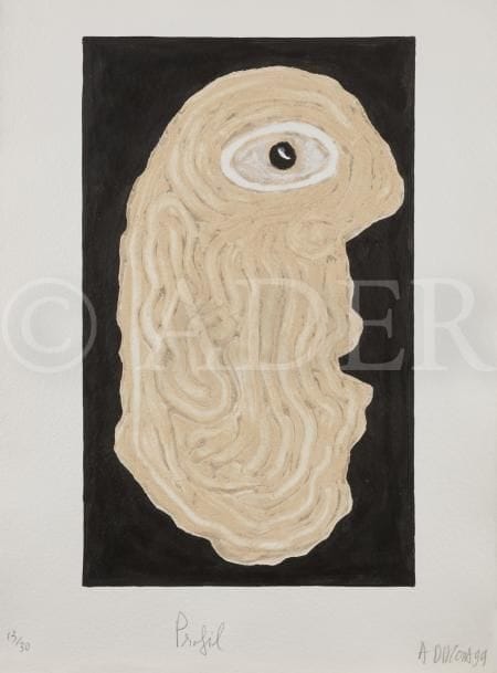 Hervé DI ROSA (né en 1959)
Profil
Gravure au carborundum.
Rehaussée à la main.
Signée en bas à droite et titrée en bas au milieu.
Tirage à 30 exemplaires.
76 x 57 cm