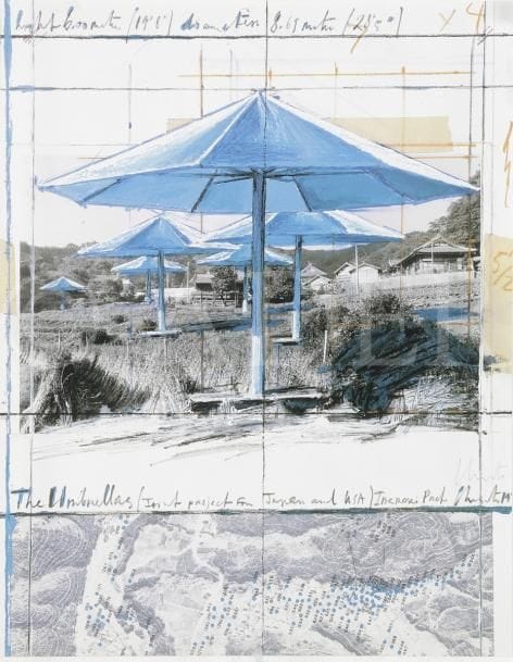 Christo Javacheff, dit CHRISTO (né en 1935)
The Umbrellas, Japan-USA
Offset.
Signée en bas à droite.
Montée dans une boite en plexiglas.
36 x 28 cm