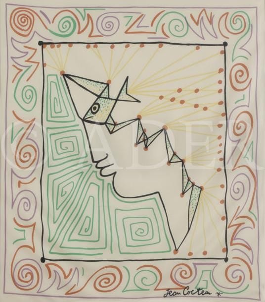 Jean COCTEAU (1889-1963)
Profil de faune
Foulard.
73 x 68 cm