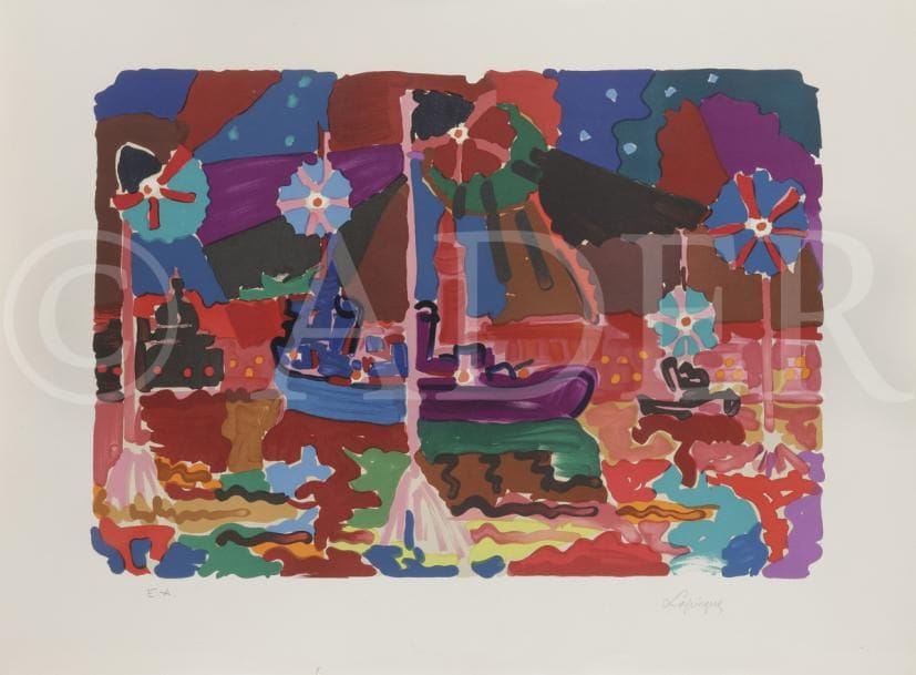 Charles LAPICQUE (1898-1988)
Bassin de Saint-Marc la nuit, 1955
Lithographie.
Signée et annotée EA.
58 x 77 cm
Bibliographie : 
Bernard Balanci, Charles Lapicque : Estampes - Catalogue Raisonné de l’œuvre complet des lithographies - eaux fortes et gravures, Éditions Sipo, Béziers, 1981, numéro 75.