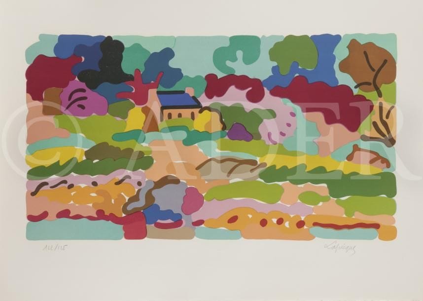 Charles LAPICQUE (1898-1988)
Ferme au bord du Trieux, 1961
Lithographie.
Signée et numérotée sur 125.
54 x 75 cm
Bibliographie : 
Bernard Balanci, Charles Lapicque : Estampes - Catalogue Raisonné de l’œuvre complet des lithographies - eaux fortes et gravures, Éditions Sipo, Béziers, 1981, numéro 189.