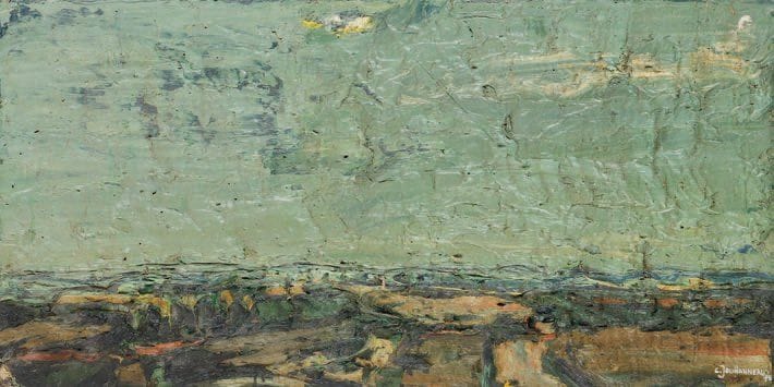 Claude JOUHANNEAU
Paysage, 1970. Huile sur toile. Signée et datée en bas à droite. 30 x 60 cm