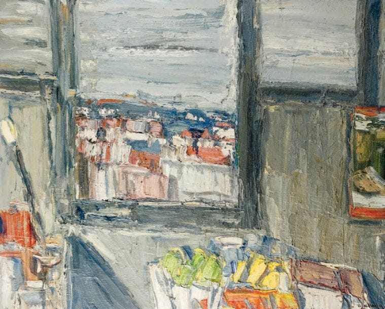 Claude JOUHANNEAU
Atelier le jour, 1975. Huile et sable sur toile. Signée et datée en bas à droite. Signée au dos. 81 x 100 cm