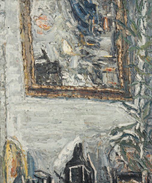 Claude JOUHANNEAU
Atelier à la fenêtre, 1980. Huile et sable sur toile. Signée et datée en bas à droite. Signée au dos. 55 x 46 cm