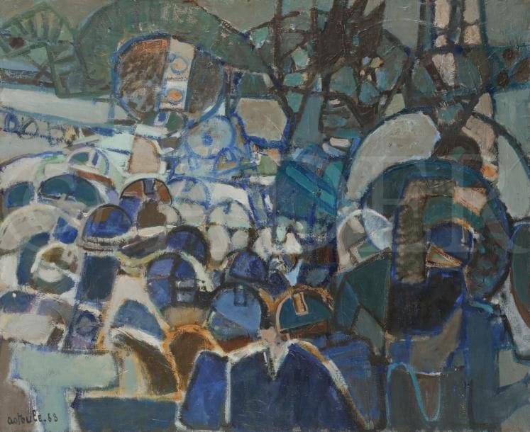 Jacques ASTOULE (né en 1933)
La Foule, 1968
Huile sur toile.
Signée et datée en bas à gauche.
63 x 53 cm
Provenance : 
Galerie Camille Renault, Paris (sa marque au dos).