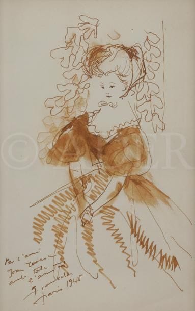 Emilio GRAU-SALA (1911-1975)
Femme élégante, 1945
Encre brune.
Signée, datée et dédicacée en bas à gauche.
22 x 14 cm