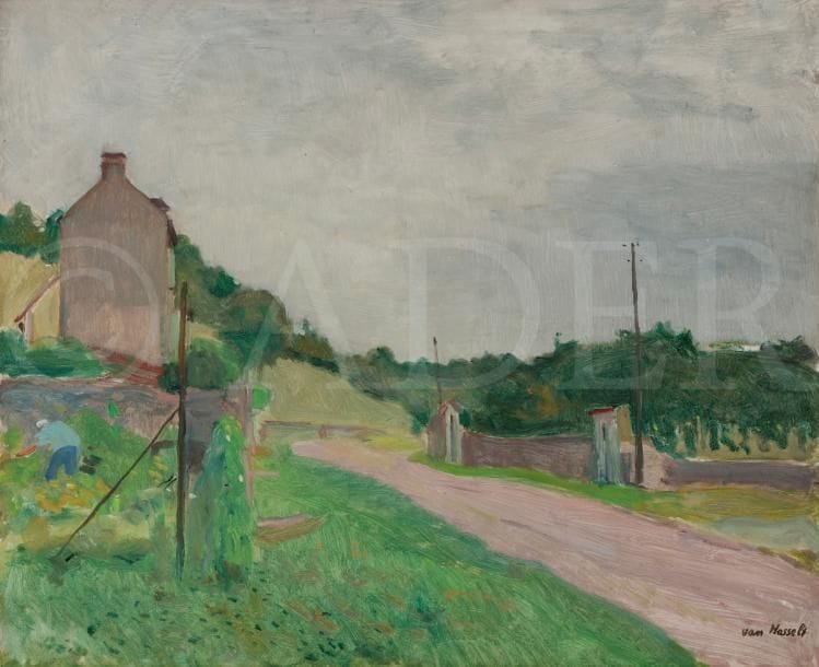 Willem VAN HASSELT (1882-1963)
La Route
Huile sur carton.
Porte le timbre de la signature en bas à droite.
38 x 46 cm