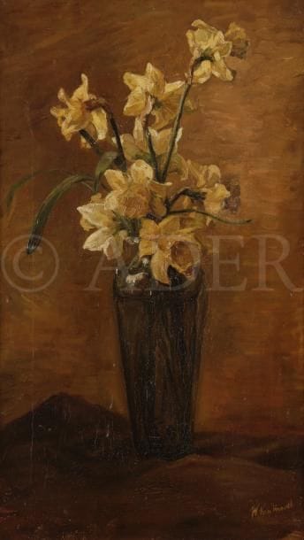 Willem VAN HASSELT (1882-1963)
Bouquet de Narcisses
Huile sur toile.
Signée en bas à droite.
62 x 36 cm