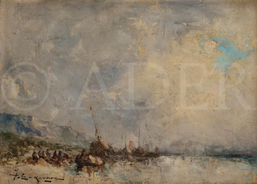 Jean-Étienne KARNEC (1865-1934)
Marine au grand ciel
Huile sur carton.
Signée en bas à gauche.
22.5 x 30 cm