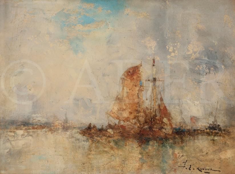 Jean-Étienne KARNEC (1865-1934)
Bateaux au port
Huile sur carton.
Signée en bas à droite.
19 x 26 cm