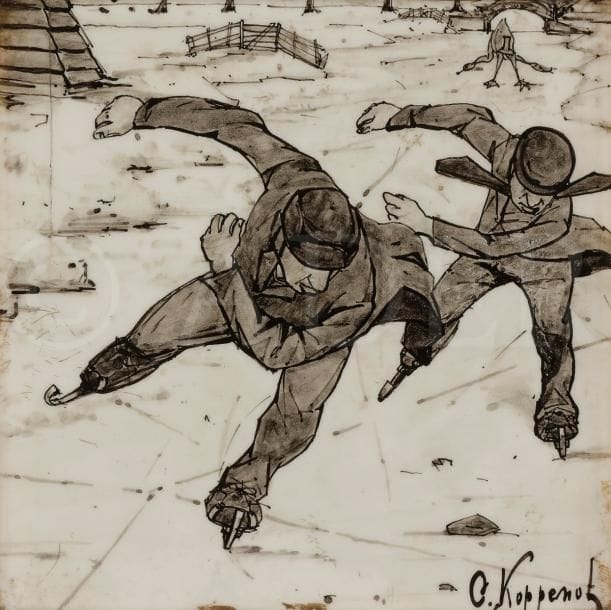 Cornelis KOPPENOL (1865-1946)
Patineur
Peinture sur céramique émaillée.
Signée en bas à droite.
15 x 15 cm