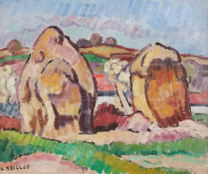 Louis NEILLOT (1898-1973)
Les Meules, vers 1955
Huile sur toile.
Signée en bas à gauche.
38 x 46 cm