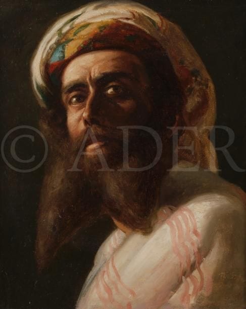 Theodor PIXIS (1831-1907)
Tête d’oriental barbu, 1852
Huile sur carton.
Signée et datée en bas à droite.
49 x 39 cm