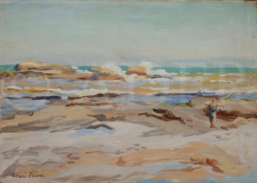 Louis RIOU (1893-1958)
Pêcheur à pied en bord de mer
Huile sur toile.
Signée en bas à gauche.
(Restauration).
33 x 46 cm