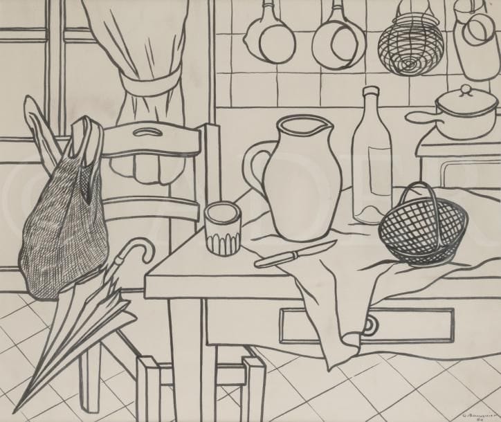 Georges BAUQUIER (1910-1997)
Coin de cuisine, 1954
Encre de Chine.
Signée et datée en bas à droite.
41 x 49 cm