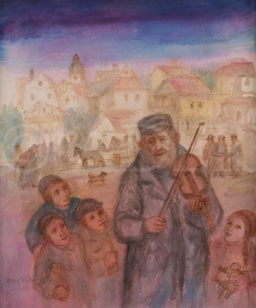 Marek RUDNICKI (1927-2004)
Musicien juif, 1990
Encre sépia et aquarelle.
Signée et datée en bas à gauche.
59.5 x 48.5 cm