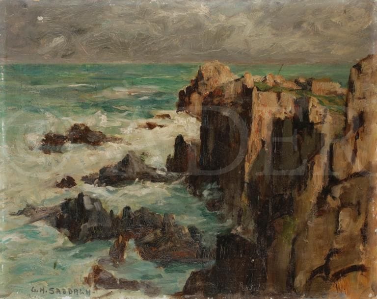 Georges SABBAGH (1887-1951)
Falaises en bord de mer
Huile sur carton.
Signée en bas à gauche.
33 x 41 cm