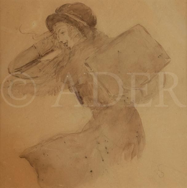 François-Clément Sommier, dit Henry SOMM (1844-1907)
Femme dans le vent
Lavis d’encre.
Monogrammé en bas à droite.
19.5 x 19.5 cm
