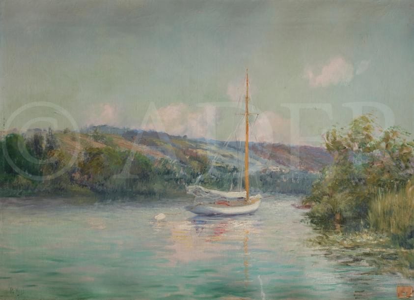 Paul VOGLER (1852-1904)
Voilier sur la rivière
Huile sur toile.
Signée en bas à gauche.
60 x 81 cm