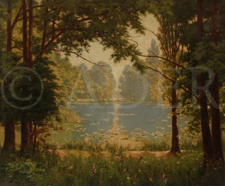 Henri BIVA (1848-1929)
L’Étang aux nénuphars
Huile sur toile.
Signée en bas à gauche.
54 x 65 cm