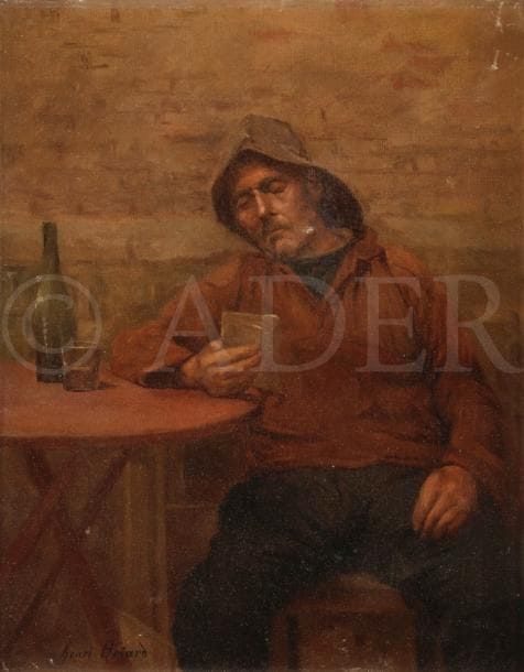 Henri-Georges BRÉARD (1873-c.1939)
Marin assis au café
Huile sur toile.
Signée en bas à gauche.
(Petites griffures).
41 x 33 cm