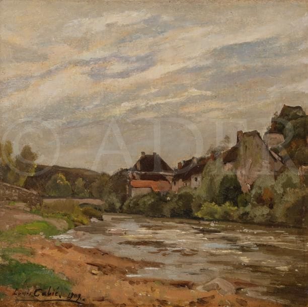 Louis CABIE (1853-1939)
Village en bord de rivière, 1909
Huile sur toile.
Signée et datée en bas à gauche.
31 x 31 cm