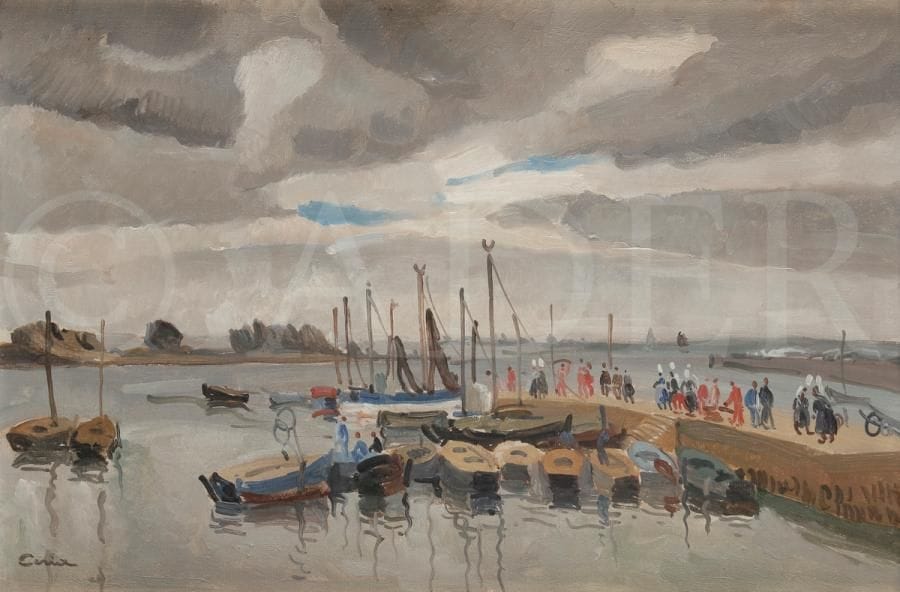 Edmond CERIA (1884-1955)
Bretagne, bateaux au port
Huile sur toile.
Signée en bas à gauche.
27 x 41 cm