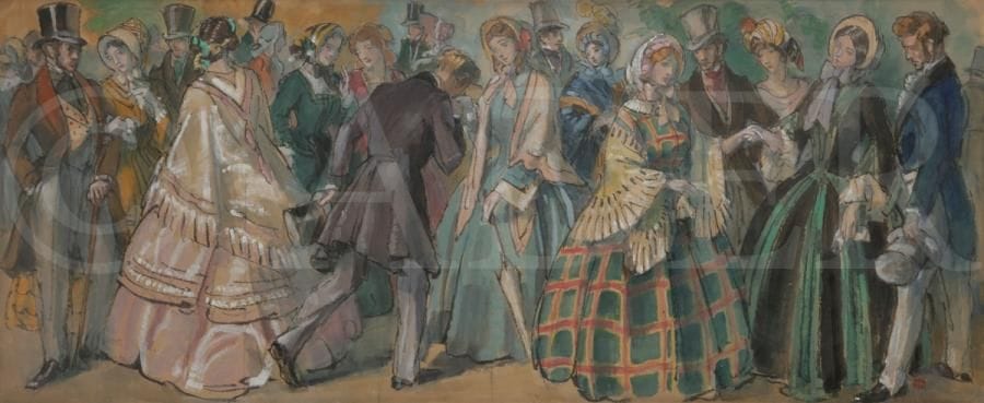 Jules CHADEL (1870-1941)
Au bal, vers 1936
Gouache et fusain.
Porte le timbre l’artiste en bas à droite (Lugt 5051).
41.5 x 99 cm