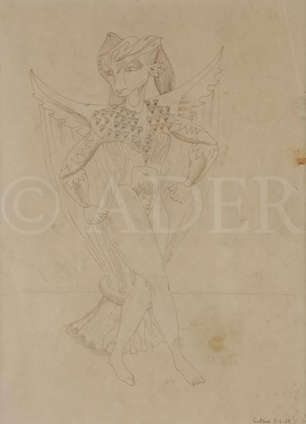 Lucien COUTAUD (1904-1977)
Femme Mante, 1939
Encre brune.
Signée et datée en bas à droite.
(Plis et petites déchirures).
31 x 22 cm
