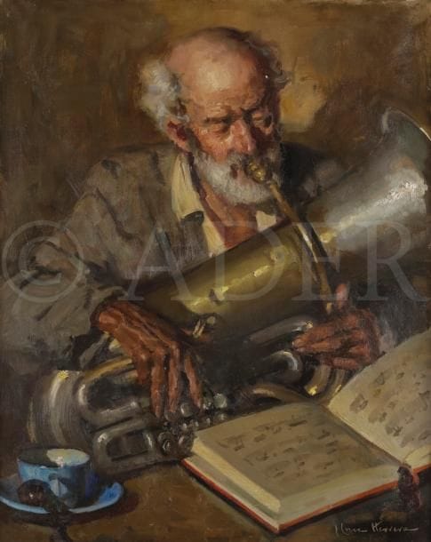 José-Herrerilla CRUZ HERRERA (1890-1972)
Musicien
Huile sur toile.
Signée en bas à droite.
81 x 65 cm
Provenance : 
Famille de l’artiste.