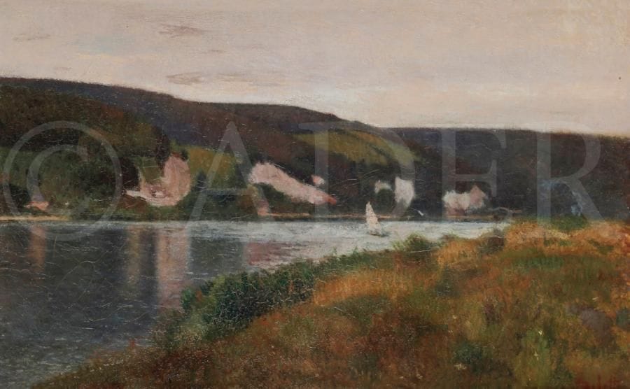 Joseph DELATTRE (1858-1912)
Voilier sur la Seine près Rouen
Huile sur toile.
Signée en bas à droite.
(Craquelures).
41 x 66 cm