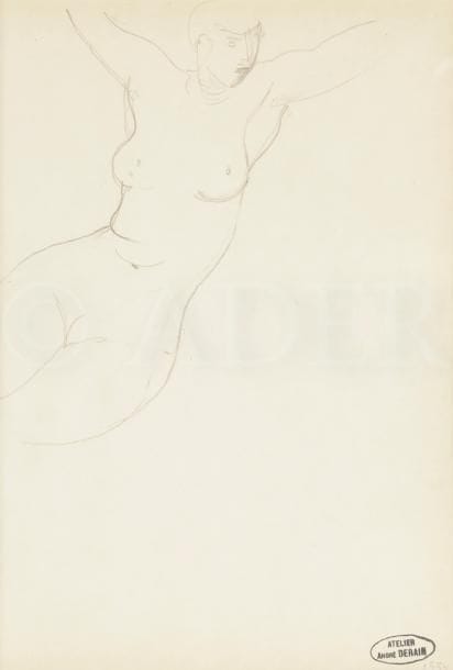 André DERAIN (1880-1954)
Femme nue aux bras levés
Dessin à la mine de plomb.
Porte le cachet de l’atelier en bas à droite.
23 x 15.5 cm
