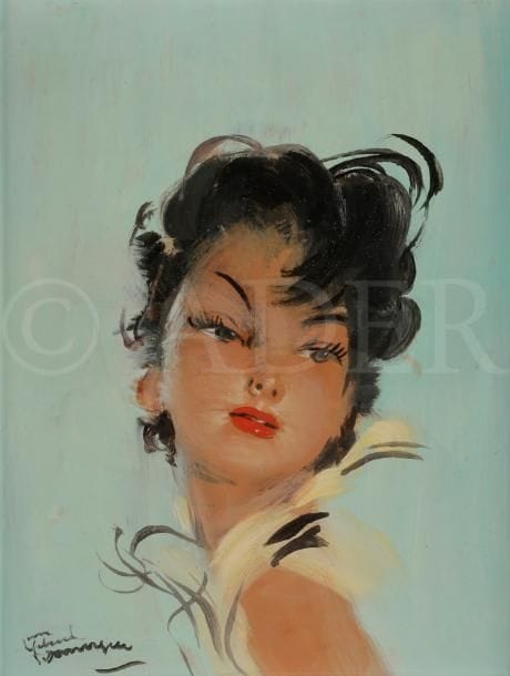 Jean-Gabriel DOMERGUE (1889-1962)
Kari n°519, vers 1955
Huile sur isorel.
Signée en bas à gauche.
Titrée et numérotée au dos.
24 x 19 cm
Provenance : 
Ancienne collection Jagot.

Une lettre de l’artiste en date du 13 juillet 1955 et adressée aux acheteurs du tableau sera remise à l’acquéreur.