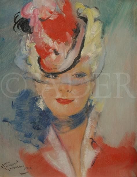 Jean-Gabriel DOMERGUE (1889-1962)
Le Chapeau Rubis
Huile sur carton.
Signée en bas à gauche.
27 x 21.5 cm